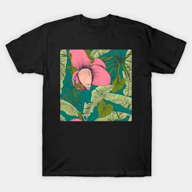 Seamless tropical pattern with banana palms T-Shirt by Olga Berlet